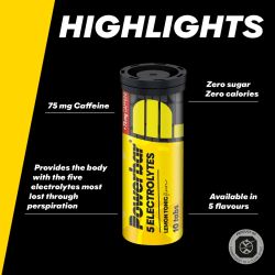 PowerBar Elektrolity bez cukru 5 Electrolytes Sports Drink 10 tab. (Cytryna - Tonic (z kofeiną))